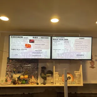 menus on the wall of the restaurant