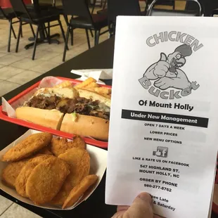 Philly cheese steak ,sweet chili wings, fries and squash