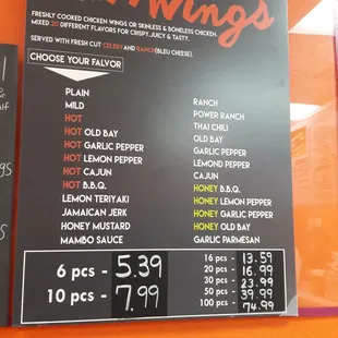 Wings menu..only get if you dont like them fried ..at least the buffalo wings.