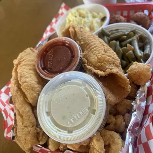 Fried Seafood Combo fish and shrimp.
