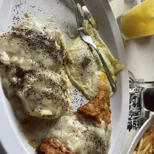 Breakfast Chicken Fried Pork Steak &amp; Eggs