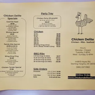 a menu for a restaurant