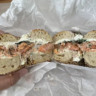 Smoked trout rillete bagel