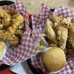 Two 4 piece tender meals with rolls and one side - good stuff