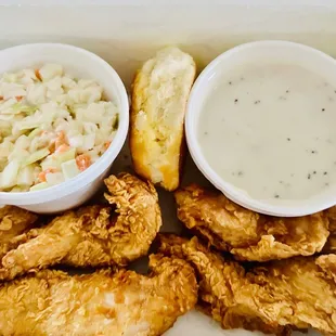 4 Express Tenders with Regular Cole Slaw and a biscuit on the side. Tenderest, Juiciest, and Meatiest Tenders I have tried in my life!!!