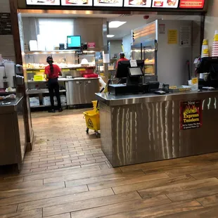 the inside of a fast food restaurant