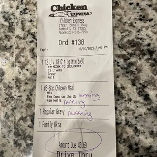 a receipt on a counter top