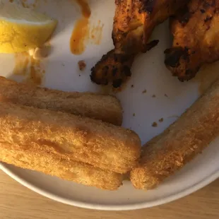 Fake mozzarella sticks (actually potato).
