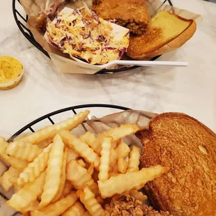 a basket of fries and a sandwich