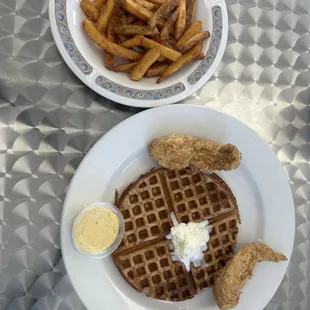 Chicken and waffle with side of fries