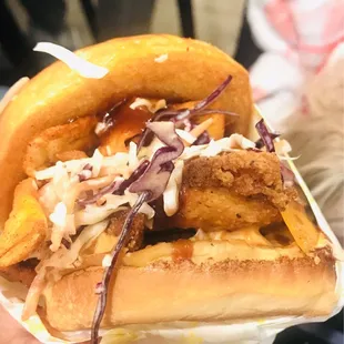 Bourbon Brown Sugar BBQ - this burger comes with bbq chips and coleslaw inside - very flavorful