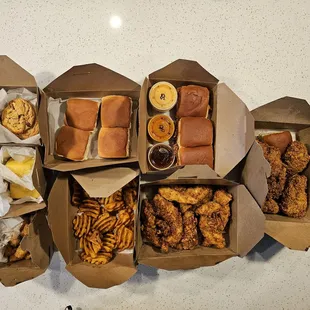 Rolls, the chicken sandwiches, tenders, waffle fried, cornbread, tater tots (truffle), cookies