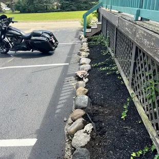 a motorcycle parked on the side of the road
