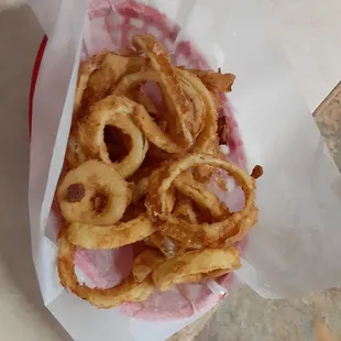 Hand breasted onion rings