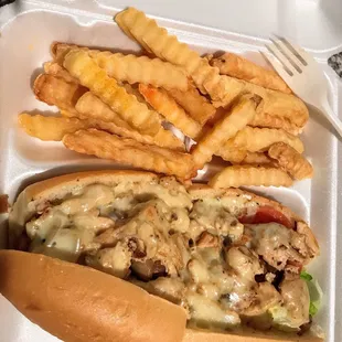 Chicken Philly with fries.