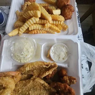 Seafood Combination - flounder, shrimp, and oysters.