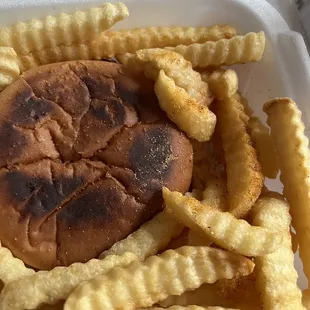Burnt bun barely a thimble of chili no onions no slaw ketchup or mustard.