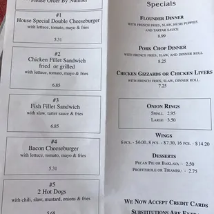 Updated menu, prices have changed