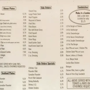 the menu of the restaurant