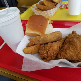 2 piece dark meat + 3 wedges + roll