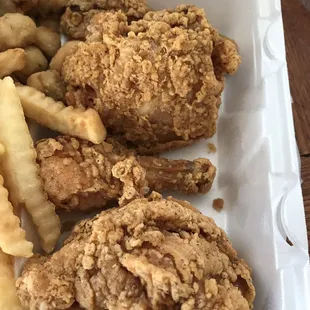 4 piece dark meat and fries and fried okra