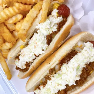 #5 two hotdogs all the way with your choice of side!!
      $5.75