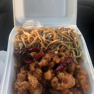 House special -- orange chicken &amp; chow mein.