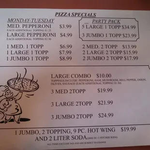 The pizza specials