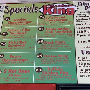 Specials menu