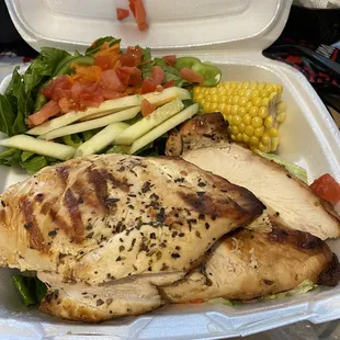 Two piece chicken breast with Salad and side choice