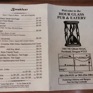 Front and back of menu. 01/10/15.