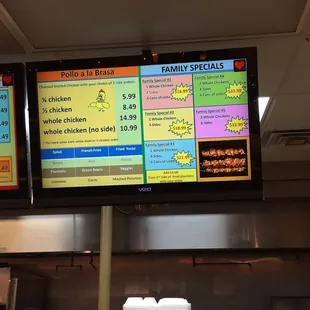 menus on a large screen in a restaurant