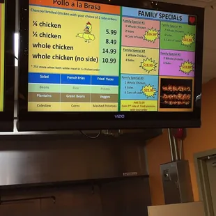 a menu on a large screen