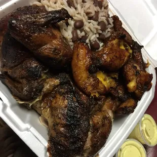 Half chicken, rice &amp; beans and plantains! Everything is always yummy!