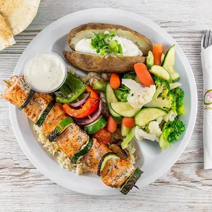Grilled Salmon Kabob and Grilled Vegetable Kabob Combo