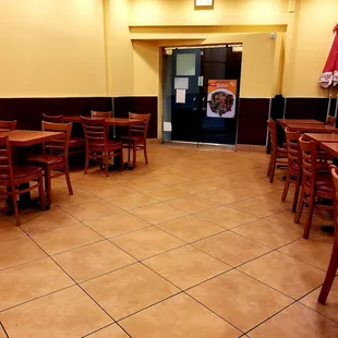 tables and chairs in a restaurant