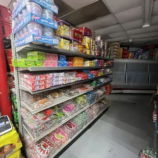 a variety of food items on shelves