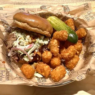 Pulled Pork Sandwich with Tots