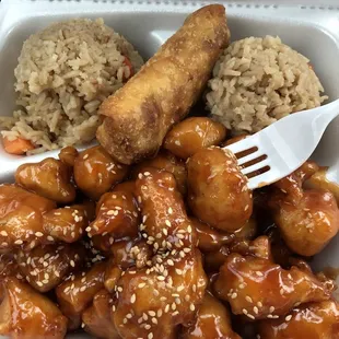 12. Sesame Chicken w/fried rice &amp; spring roll