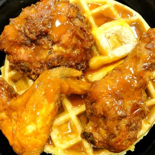 Chicken and Waffles (dark meat with syrup and hot sauce)