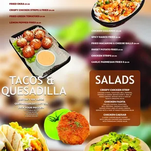 a menu for a taco and quesadilla restaurant