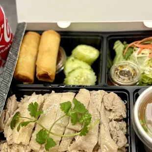 Combo1 : Hainan Chicken  with Ginger Rice Rice or White Rice and Egg Rolls