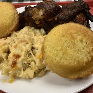 No 3 Half Chicken Platter w/ Mac &amp; cheese &amp; corn bread.