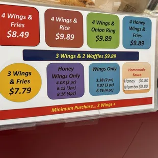 prices of wings and wings at a restaurant