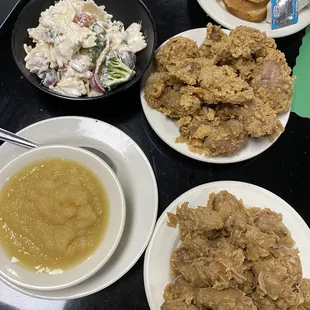 Chicken liver and heart? Deep fried yummy. Apple sauce 5/5