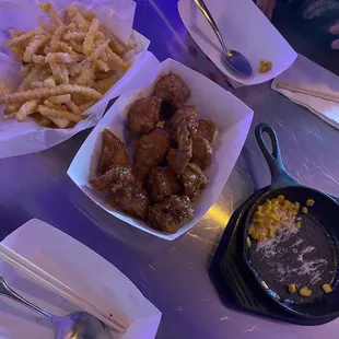 Corn Cheese, French Fries, Wings