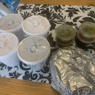 One chicken comes with 2 cups rice, 2 cups of charro beans, 10 corn tortillas and two types of salsa