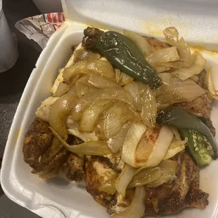 Chicken and lots of onions and a jalapeño so good