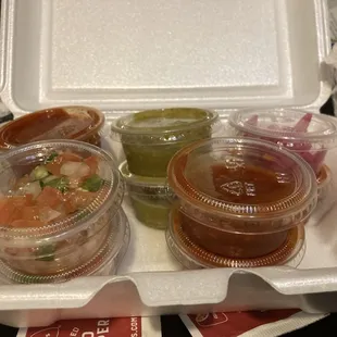 Various salsas from salsa bar! All good flavor and spicy