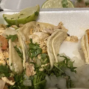 Taco plate with chicken and Al pastor Tacos! Missing 2 I couldn't wait!